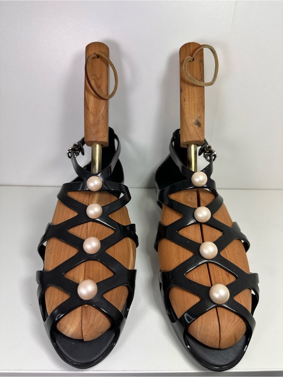 Melissa Shoes - Melissa x Karl Langerfeld Black Strappy Sandals with Pearl Accents